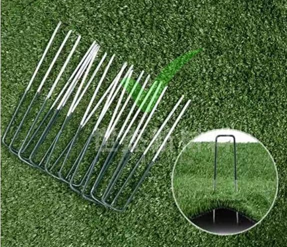 Galvanized Landscape Stakes Heavy Duty - Ground Staples for Weed Barrier, Irrigation, Fencing, Tarp | Anti-Rust Steel Garden Staples U-Shaped (8in-100pcs)