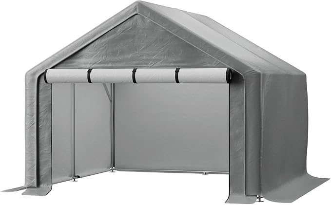 Outdoor Storage Shelter, 8x8 ft Portable Shed with Roll up Zipper Door, Waterproof and UV Resistant Anti-Snow, Heavy Duty Carport for Storing Garden Tools, Outdoor Equipment