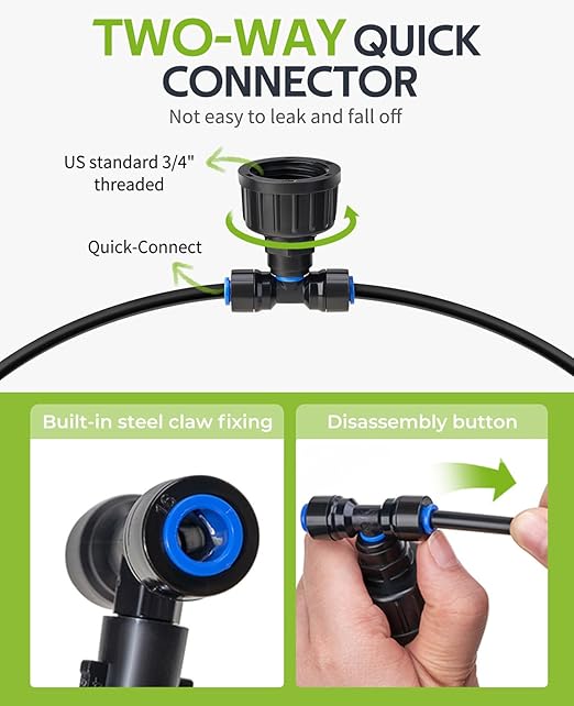 HIRALIY 59FT Greenhouse Misting Drip Irrigation Kit, Hanging Plant Watering, Garden Watering System with 1/4" Blank Tubing and Misting Nozzles, Quick Connector Design Automatic Irrigation System