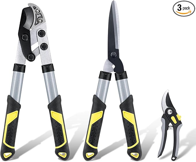 Colwelt Loppers Hedge Shears Garden Shears Set 3Pcs, Compact 17’’ Anvil Branch Cutter & Hedge Clippers & Garden Scissors, Shears Gardening Tools for Yard(Set for the bulk of light-to-moderate pruning)
