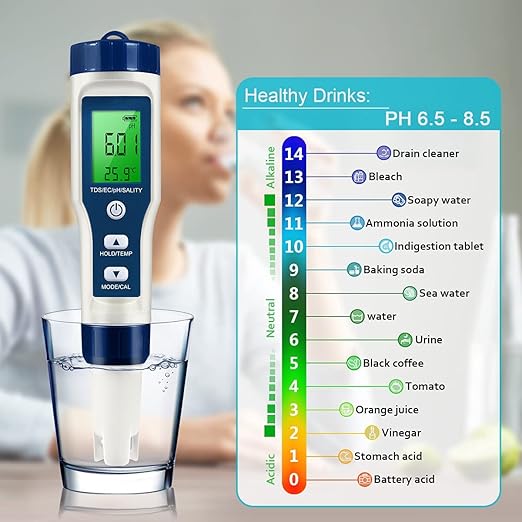 5 in 1 LFS TDS Meter PH Tester, 0.01 High Accuracy Digital PH Meter for Water, PH/TDS/EC/Salt/Temp Tester, PPM Meter Water Tester for Drinking Water, Hydroponics, Plants, Aquarium and Pool