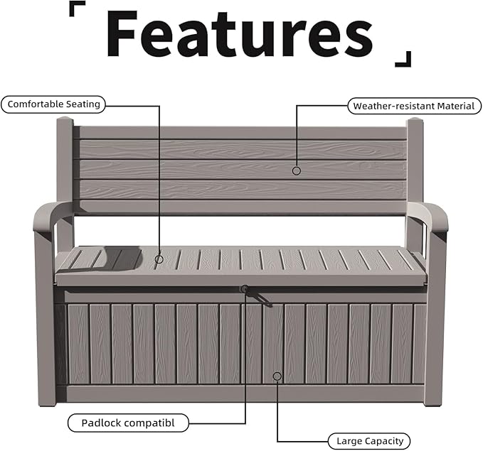 PatioZen 80 Gallon Outdoor Storage Bench Waterproof Lockable,Outdoor Storage Furniture for Patio,Garden and Porch,Tools and Cushions