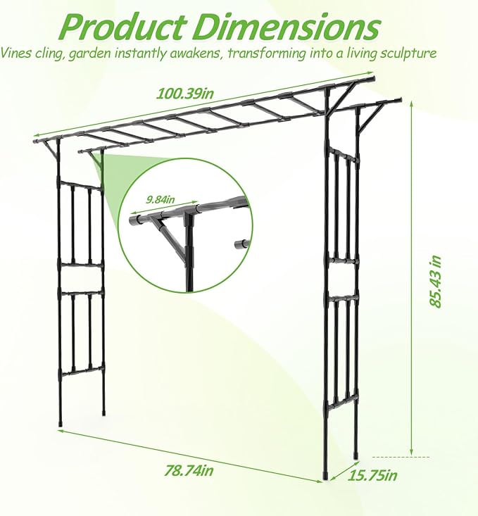 Garden Arch Trellis - 100.4" L×85.4" H Flat Top Garden Arch, Sturdy and Rustproof Garden Arch Trellis for Climbing Plants Outdoor, Arbor Trellis for Backyard, Patio, Lawn, Wedding