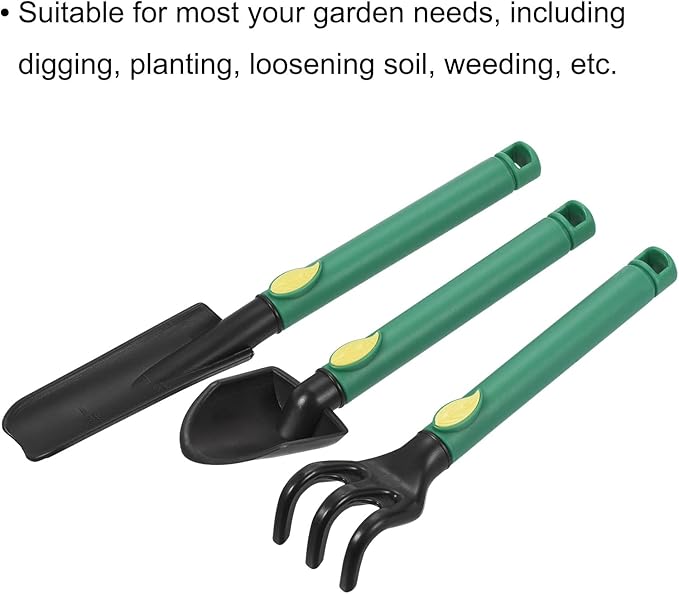 MECCANIXITY Mini Garden Tools Set Plastic Gardening Hand Tools Trowel Rake Spade Kit Home Garden Supplies for Flowers Succulent Transplanting 3Pcs