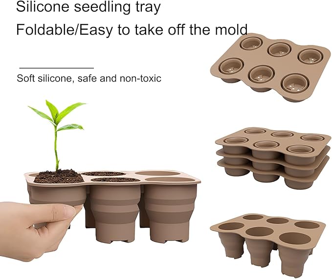 Seed Starter Trays, 2 Pack 6 Cells Seed Starter Kit, Silicone Plant Germination Trays Gardening Starter Kit, Reusable Seed Starter Tray for Plant Germination, Seeds Growing