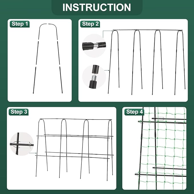 FOLLOOK Garden Cucumber Trellis for Climbing Plants Outdoor, 65 x 48 inch U-Shaped Garden Arch Trellis, Pea Tomato Cucumber for Raised Bed, 120x160-BLK