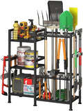 CuisinSmart Garden Tool Organizer With Basket,3 Tier Yard Storage Rack,With 6 Shelves,Heavy Duty Holder With 35 Long-Handled Slots for Yard Shed and Lawn