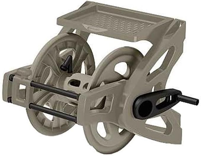 Suncast Hose Handler Wall-Mounted Reel for Outdoor Garden Storage, Light Taupe - Holds 175 ft of Standard 5/8" Vinyl Hoses, Resin Organizer with Slide Trak Guide and Accessory Tray.