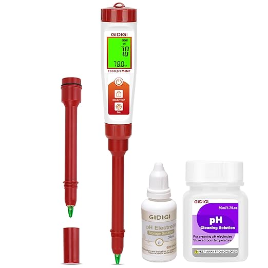 pH Meter for Food Fermentation, Digital pH Temp. Tester for Sourdough Bread Acidity Tester 5.5in pH Probe pH Tester for Cheese Hot Sauce Kombucha Wine Meat Saliva Cosmetic, 1 Replaceable Probe