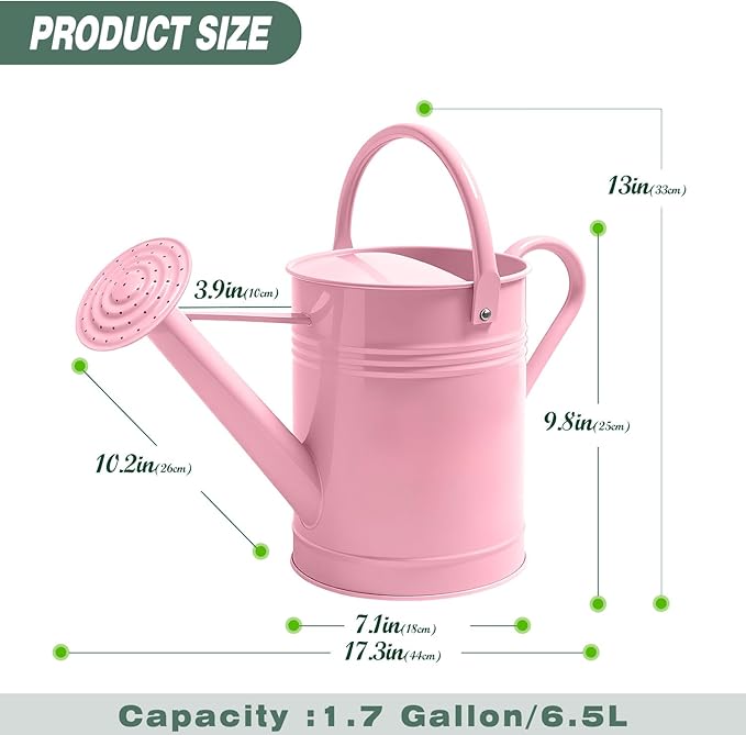 6.5L Metal Watering Can for Outdoor & Indoor Plants, Galvanized Steel Metal Water Can with Removable Spout, Movable Top Handle, Rust-Resistant Watering Pot for Garden, Lawn, Flowers