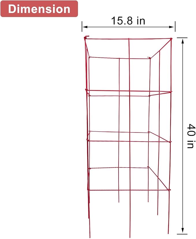 DoCred 4 Pack Tomato Cage, Folding Tomato Cage Heavy Duty Metal Square Tomato Cages Coated Steel Garden Plant Support Stake Tower for Climbing Vegetables, Plants, Flowers, Steel Red