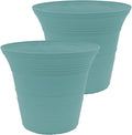 The HC Companies 14 Inch Sedona Round Self Watering Planter Pots, Lightweight UV-Resistant Plastic Indoor & Outdoor Planters, 2-Pack Flower Pots for Garden & Home Decor, Dusty Teal