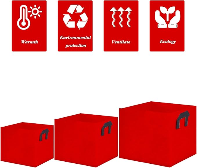Square Grow Bags, Garden Fabric Planter Container with Handles Bed Flower Vegetables Pots 1MM Thickness Economic Colorful (Red,13.78x13.78x13.78 Square)