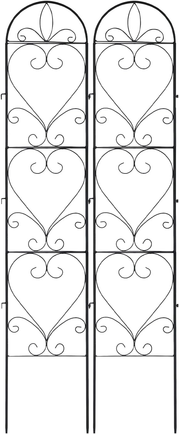 2PCS Metal Garden Trellis for Climbing Plants Outdoor, Heavy-Duty Cucumber Tomato Trellis for Raised Garden Bed, Decorative Wrought Iron Trellis Arch for Wedding Party Decor