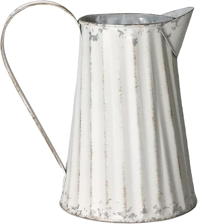 Galvanized Pitcher Antique Watering Can Retro Jug Metal Vase Rustic Vintage Primitive Pitcher Farmhouse Country Plant for Home Office Decor, 8.0”