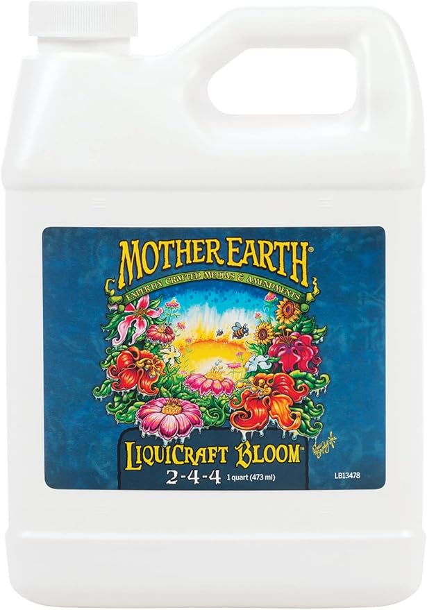 Mother Earth Products LiquiCraft Grow 4-3-3 and Mother Earth LiquiCraft Bloom 2-4-4 Liquid Fertilizer Bundle, 1 Quart Each,White