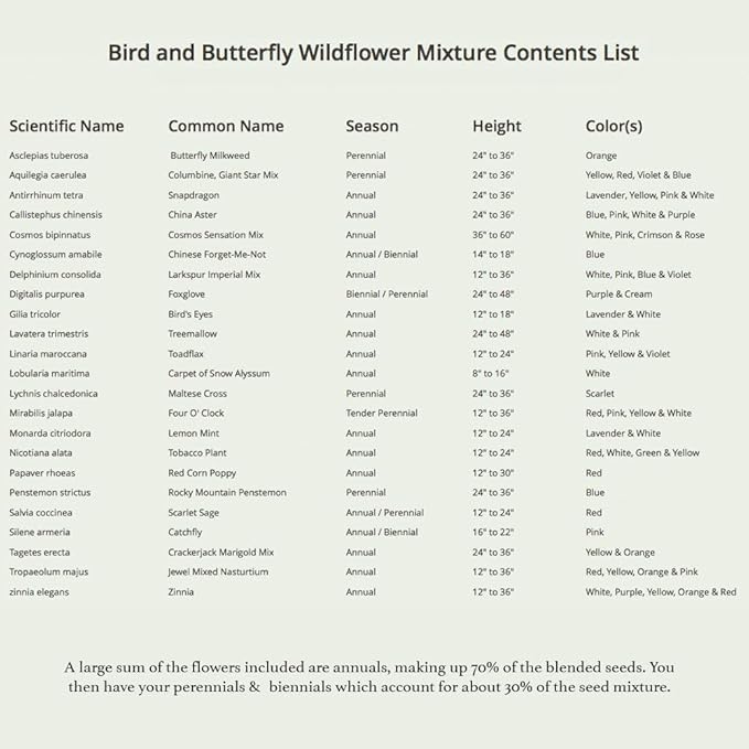 Seed Needs Wildflower Seeds Butterfly and Hummingbird Seed Mix 2 Ounce No Filler | 23 Varieties Annual & Perennial Species Such as Butterfly Milkweed, Cosmos & Zinnia | Resealable Bulk Package