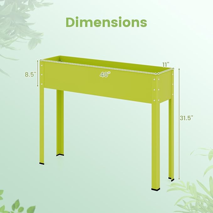 Giantex Raised Garden Bed, Metal Planter Box with Legs, Drain Hole, Outdoor Indoor Elevated Garden Box for Vegetable Flower Herb Fruit, Standing Raised Beds for Backyard Porch Balcony Green