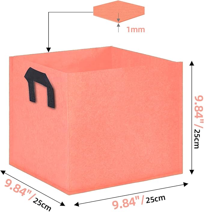 Square Grow Bags, Garden Fabric Planter Container with Handles Bed Flower Vegetables Pots 1MM Thickness Economic Colorful (Pink,9.84x9.84x9.84 Square)