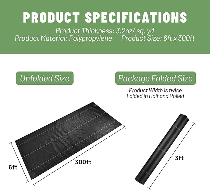 6ftx300ft Weed Barrier Landscape Fabric Heavy Duty, Woven Weed Control Cloth, Woven Geotextile Fabric for Underlayment, Commercial Driveway Weed Block Cover Mat,with 1 Pair of Gloves