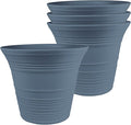 The HC Companies 7 Inch Sedona Round Self Watering Planter Pots, Lightweight UV-Resistant Plastic Indoor & Outdoor Planters, 4-Pack Flower Pots for Garden & Home Decor, Slate Blue