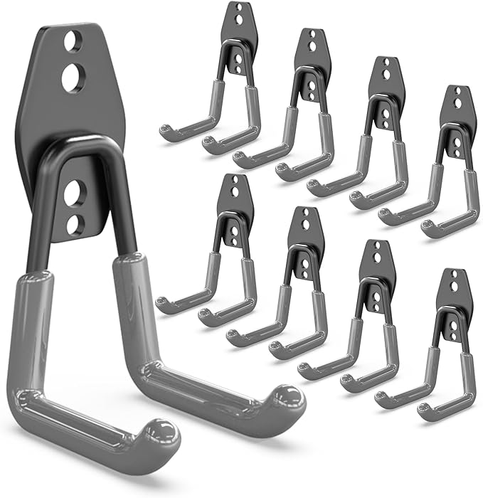 3-H Garage Wall Hooks Heavy Duty 8 Pack, Anti-Slip Steel Wall Mount Storage Hooks for Hanging Ladder Garden Yard Tools, Utility Organizer for Garage Lawn Shed(Gray)