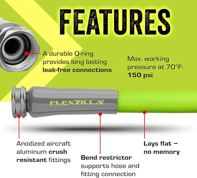 Flexzilla Garden Hose 5/8 in. x 100 ft., Lightweight All-Weather Water Hose, Durable and Flexible, Leak-Free Connections
