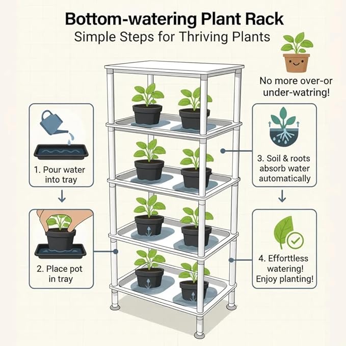 5-Tier Seed Starter Trays Plant Stand with LED Grow Light (Auto-Timer), Bottom Watering Designed for Indoor Greenhouse Plants, Fits Small Pots & Seedling Cell Trays - White