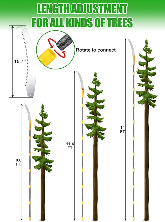 11.4FT Pole Saws for Tree Trimming: 2-in-1 Pole Saw With with Adjustable Length & Steel Blade Lightweight Manual Pruning Tool for Forestry Yard Garden Patio