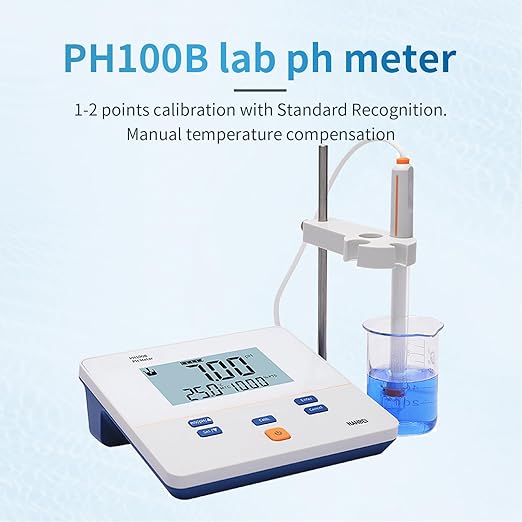 Instruments,Lab Benchtop pH Meter kit,1-2Points Auto Calibration,0.01 pH Accuracy,Digital Bench Top pH Meter and Electrode,6.0 inch High Definition Screen(PH100B)