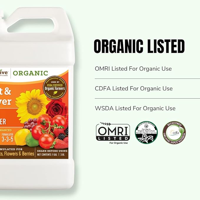 AgroThrive Fruit and Flower Organic Liquid Fertilizer - 3-3-5 NPK (ATFF1320) (2.5 Gal) for Fruits, Flowers, Vegetables, Greenhouses and Herbs