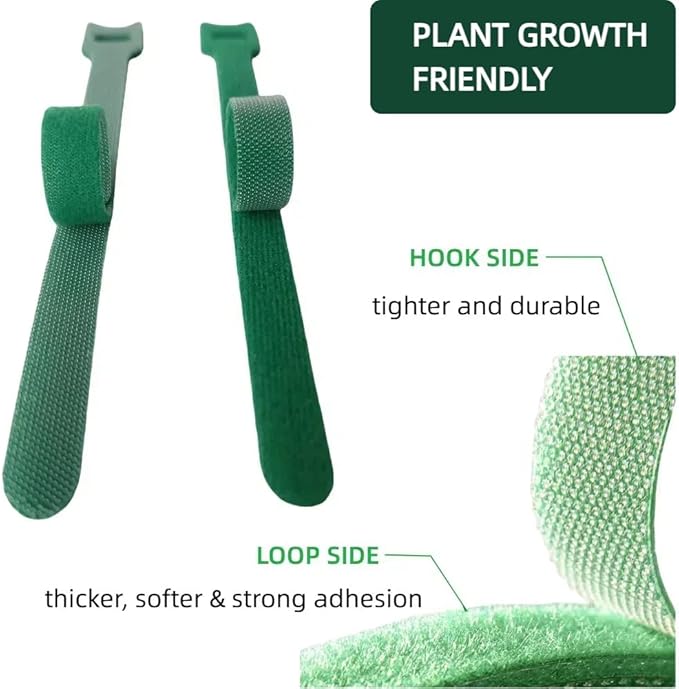 Green, Reusable, 100PCS, 8inch Adjustable Anti - Slip Nylon Plant Ties & Straps Featuring Hook and Loop Fasteners - Optimal for Climbing Plants Support Christmas Garland Ties (8 in x 0.5 in)