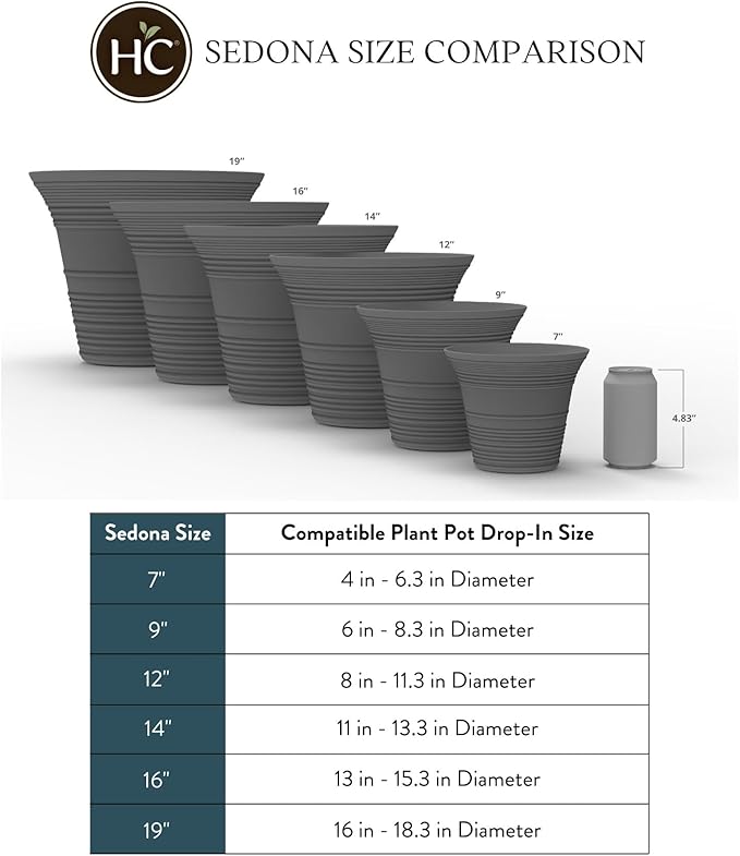 The HC Companies 12 Inch Sedona Round Self Watering Planter - Decorative Lightweight Plastic Plant Pot for Indoor Outdoor Plants Flowers Herbs, Cottage Stone (Pack of 3)