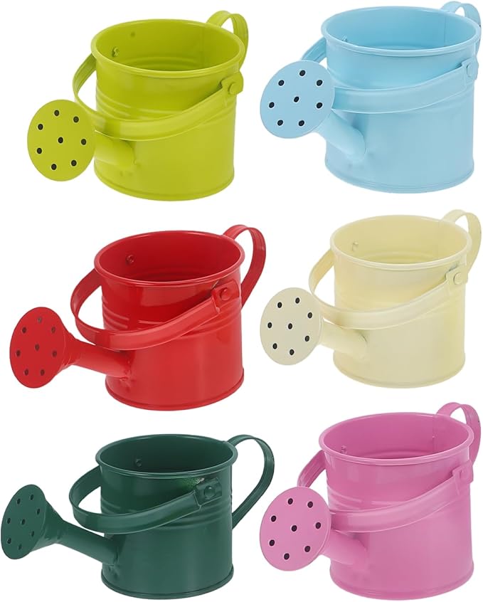 Yardwe 6pcs Kids Metal Watering can, Mini Iron Watering Pot for Indoor and Outdoor Plants, Colorful Garden Watering Cans with Long Spout and Ergonomic Handle, 5.90x2.95x2.95 inch