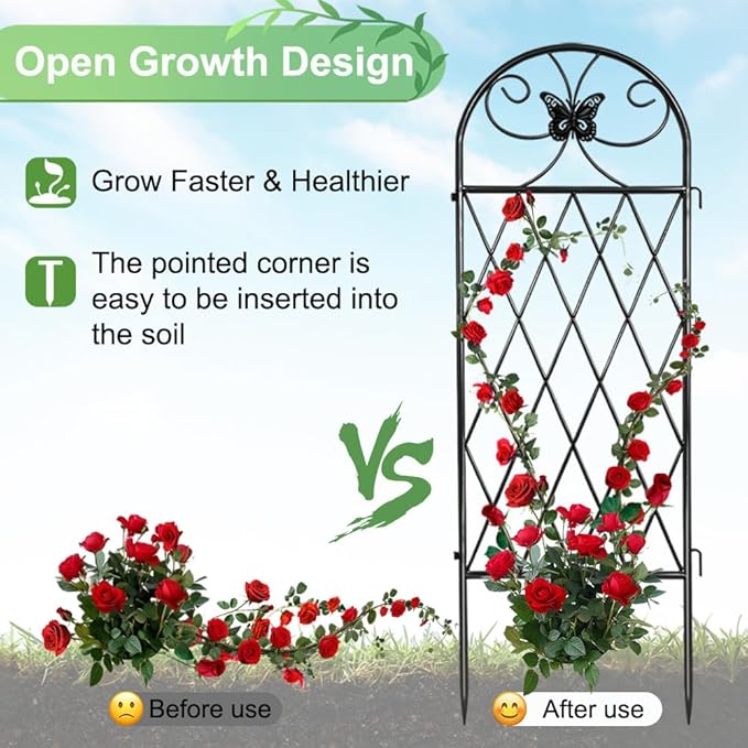 4 Pack Black Garden Trellis for Climbing Plants Outdoor 47” x 16” Climbing Rose Trellis Wrought Iron Trellis Ivy Cucumbers Decorative Metal Flat Trellis