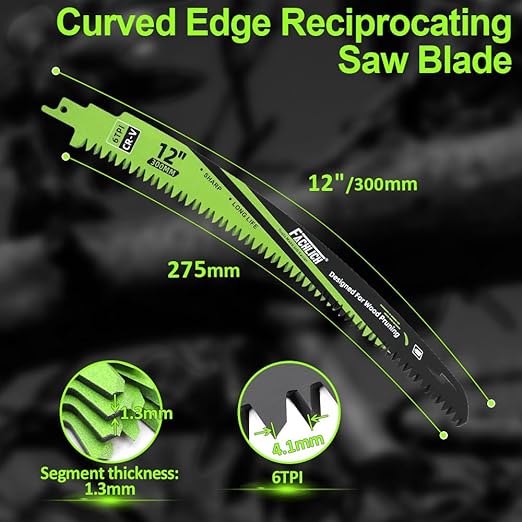 Japanese Teeth Reciprocating Saw Blade 12Inch - Saber Saw Blades Wood Pruning, 4pcs Curved Edge 6TPI for Tree Trimming, Wood/PVC Pipe Cutting