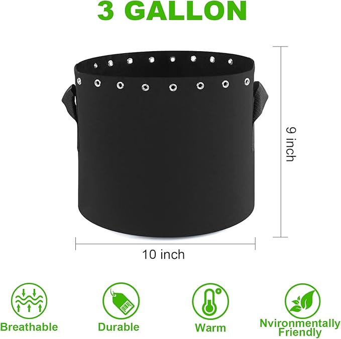 3 Gallon Plant Grow Bags 5-Packs with Holes,Thichkened Non-Woven Aeration Fabric Pots with Handles - Reinforced Weight Capacity