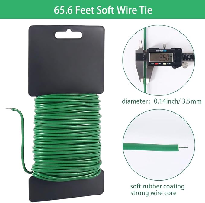 Reusable 3.5mm Garden Plant Twist Tie, Heavy Duty Soft Wire Tie for Gardening, Home, Office (Green, 65.6feet)