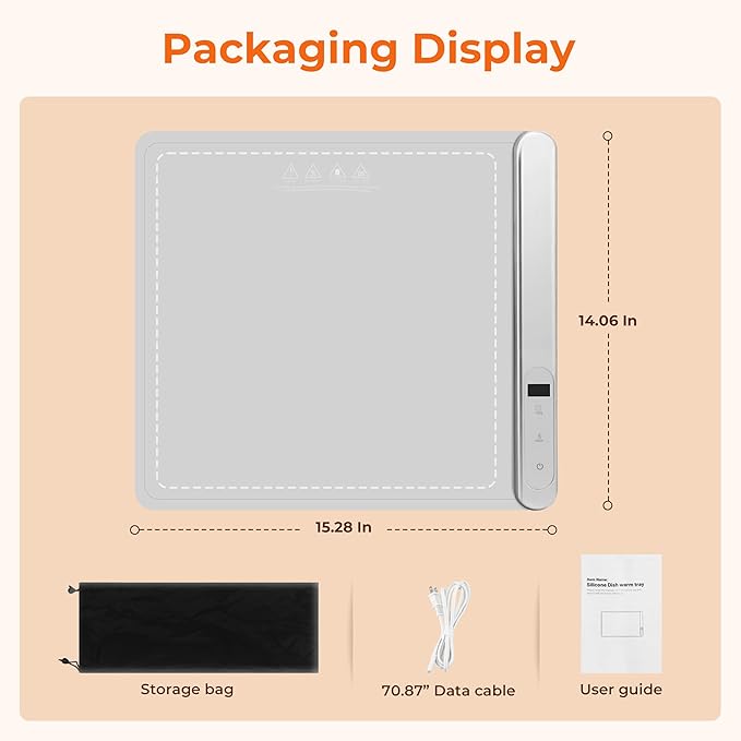 Warming Mat for Food Small Warming Tray with 6 Temp & 6H Timer, 300W Full Surface Heating, Waterproof Foldable Hot Plate for Countertop, Apartment/Dorm Use, New Light Gray
