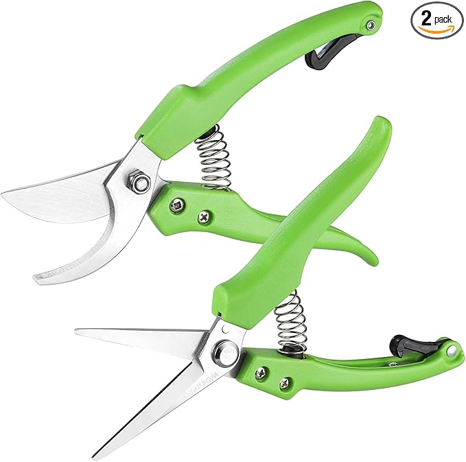 WORKPRO Garden Clippers, 2 Pcs Flower Scissors Include 8" Bypass Pruner and 8.5'' Straight Blade Shear, Professional Pruning Shears Kit for Cutting Flowers, Trimming Plants, Fruits Picking