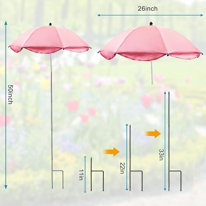 Voccos Upgraded Plant Umbrellas for Outdoor Plants 50" Tall 26" Canopy Adjustable Angle Garden Bed Shade Cover with Sturdy Metal Stake & UV Protection Plant Cover for Potted Plants Flower Pot