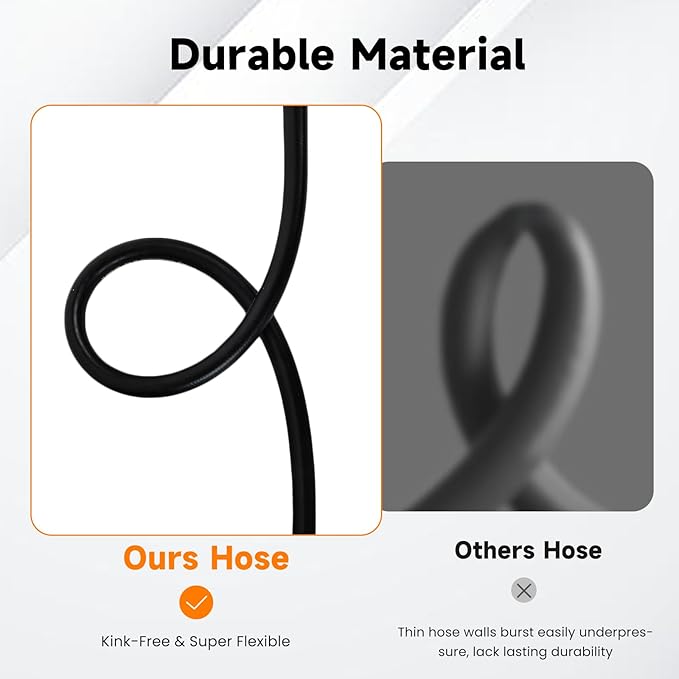 Heavy Duty 5/8 Inch Garden Hose – Flexible, Kink-Free & Leakproof with UV-Resistant Hybrid Rubber Hose for Outdoor Watering (Black Orange, 5 FT)