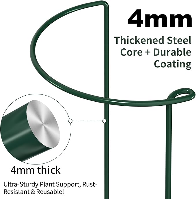 AMAGABELI GARDEN & HOME 12 Pack Plant Support Stakes 10" W x 15.8" H Heavy Duty Half Round Peony Cage Metal Garden Support Structures Plant Cage with Ties for Indoor Flower Tomato Hydrangea Monstera