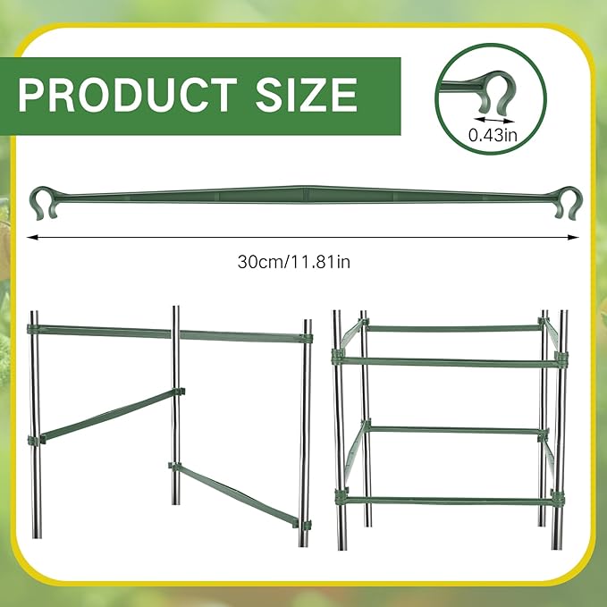 Geelin 100pcs Stake Arms for Tomato Cage Expandable Trellis Connectors for Tomato Cage Attach Plant Stakes Climbing Plants Garden Plants Vegetables (11.81in)