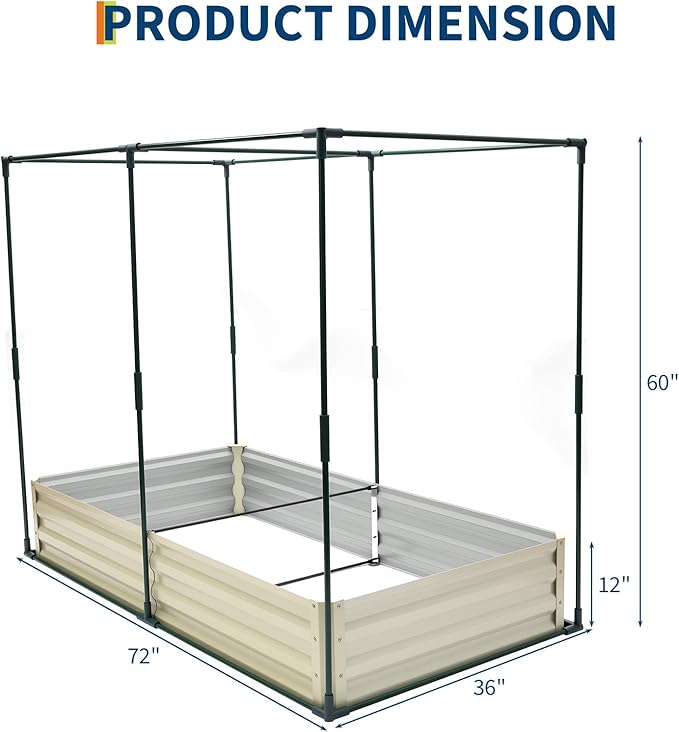 Galvanized Raised Garden Bed with Cover and Shade Cloth Kit, Open Base Design, Outdoor Metal Planter Box for Growing Vegetables Vegetables, 6 x 3 x 1 ft