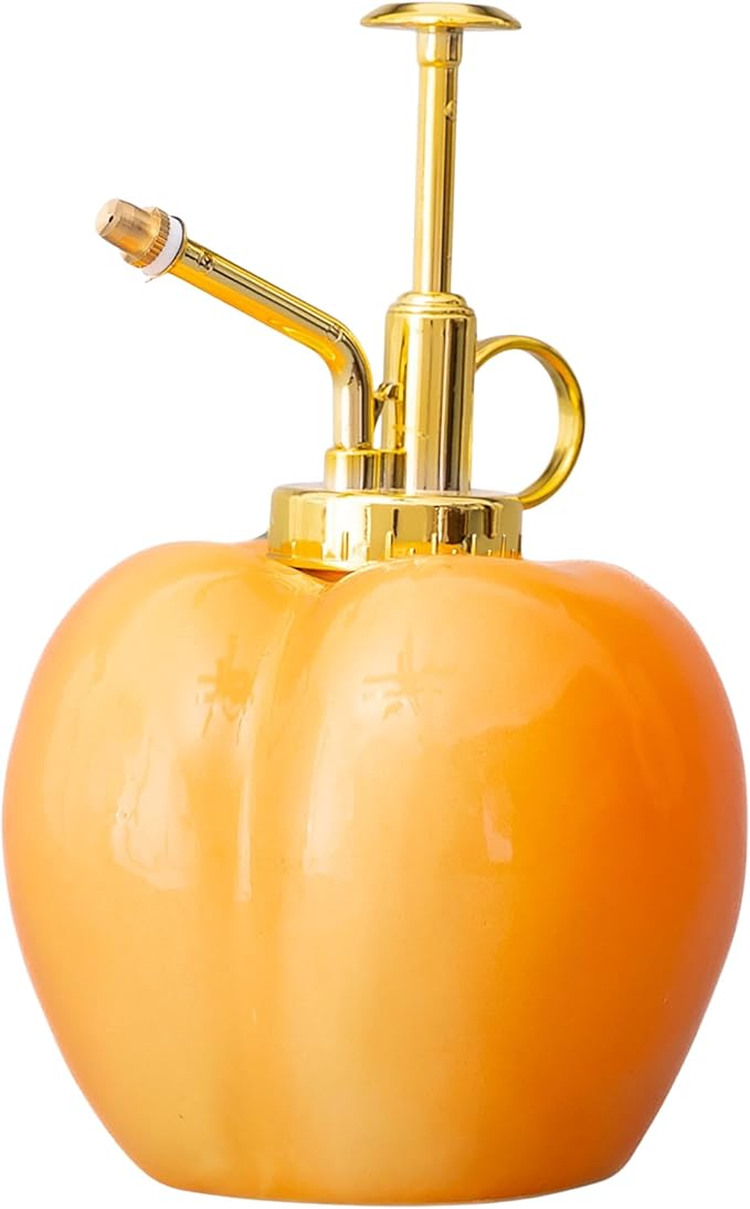 ban.do Peach-Shaped Plant Mister, Fruit Theme Indoor Plant Accessories, Ceramic Watering Can Spray Bottle with Plastic Nozzle, Peach