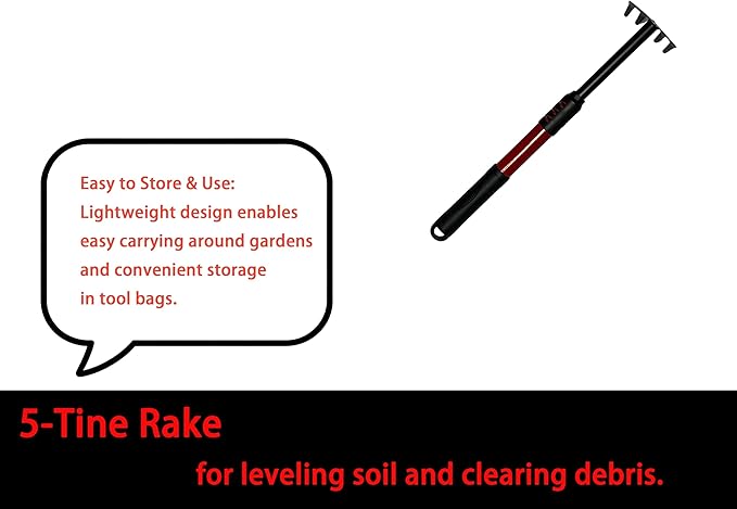 4-Piece Garden Tool Set with Ergonomic Non-Slip Handles - Hand Trowel, Transplanter, Cultivator, Rake for Gardening, Planting, Weeding