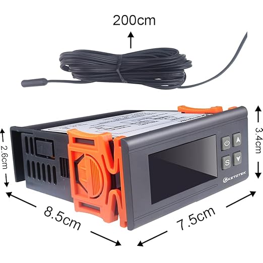 KETOTEK Digital Temperature Controller Fahrenheit &Centigrade Thermostat 120V 16A Relay with Sensor, Heating and Cooling for Homebrew Incubator Greenhouse