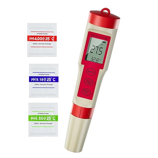 ZuanXin TDS Tester, 4 in 1 Tester with PH/TDS/EC/Temp, Pool PH Tester for Drinking Water, Swimming Pools, Hot Tubs, and Spas(red and White)