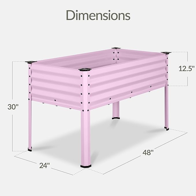 Best Choice Products 48x24x30in Galvanized Raised Garden Bed, Metal Elevated Planter Box, Vegetable Garden for Backyard, Patio, Balcony, 100% Non Toxic Materials - Pink
